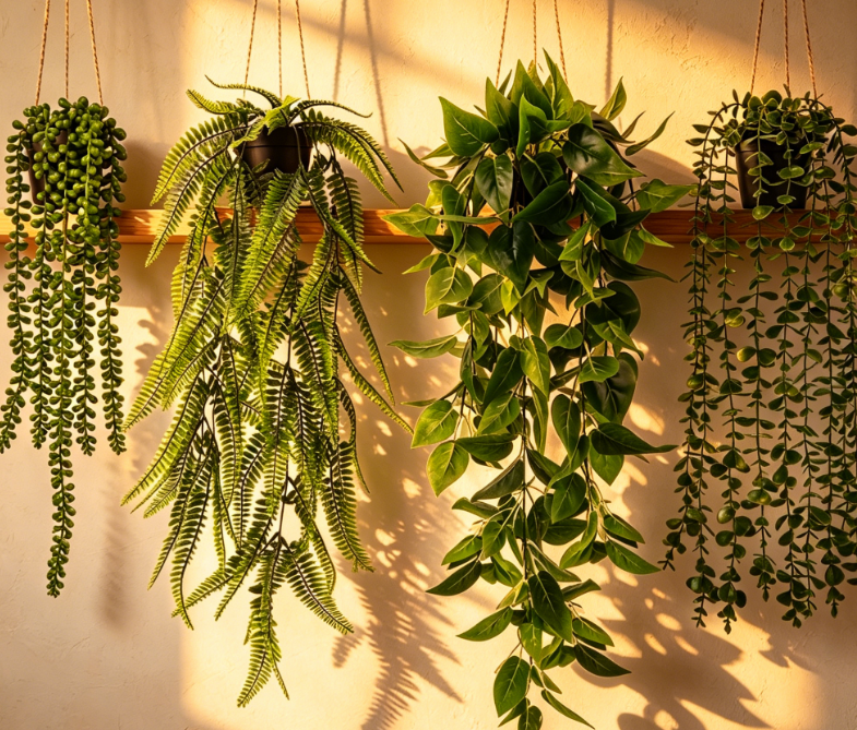 4-Piece Set of Artificial Hanging Plants & Wall Planters - Image 2