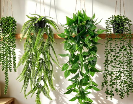 4-Piece Set of Artificial Hanging Plants & Wall Planters