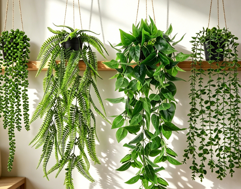 4-Piece Set of Artificial Hanging Plants & Wall Planters